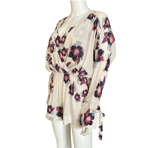Free People Long Sleeve Off White Purple Floral Tuscan Dreams Tunic - Picture 4 of 9